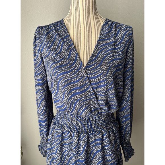 Michael Kors Blue Wavy Chain Faux Wrap Women's Ruffle M Dress Retails $155 - Picture 3 of 7